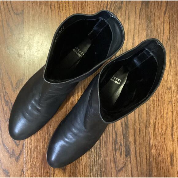 Stuart Weitzman Black Leather Slouch Gather Ankle Bootie Wedge Low Boots 10.5 - Picture 5 of 8